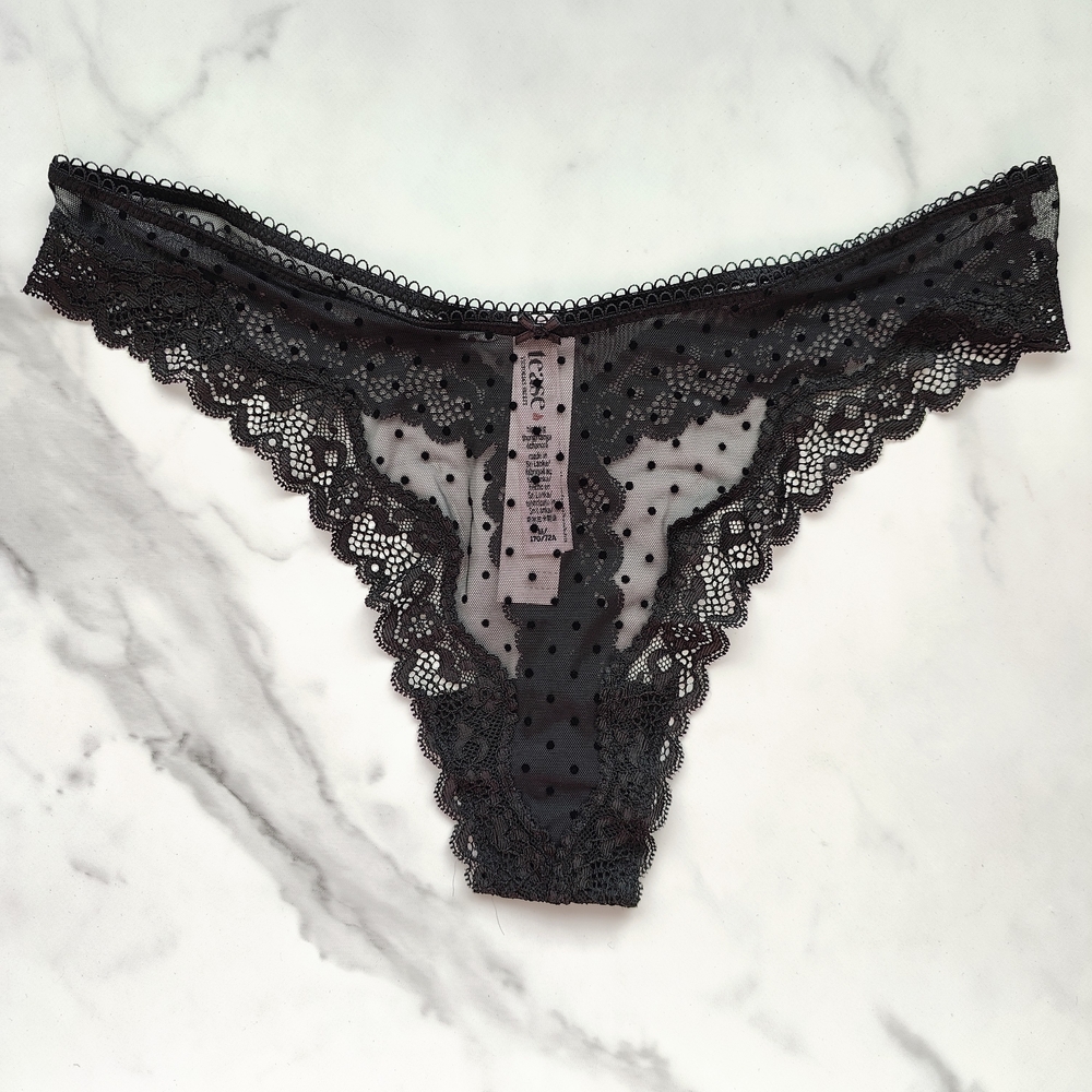 NWT VICTORIA'S SECRET TEASE MESH LACE-TRIM HIGH-LEG THONG PANTY IN BLACK M/L/XL